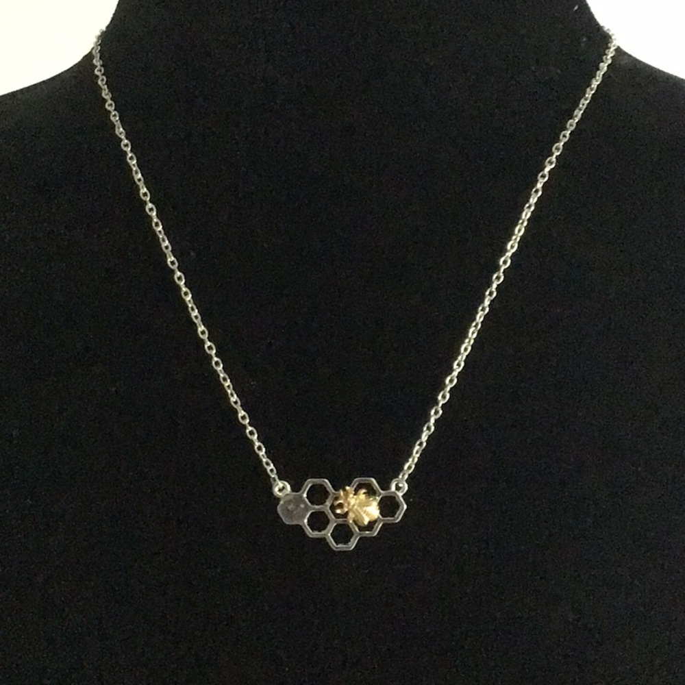 Honey Bee Silver and Gold Honeycomb Necklace